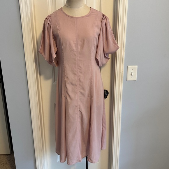 NEW Anthropologie 8 Modern Sheer Midi Dress in Violet Ice Pink ~ Sheer Classic - Picture 2 of 8